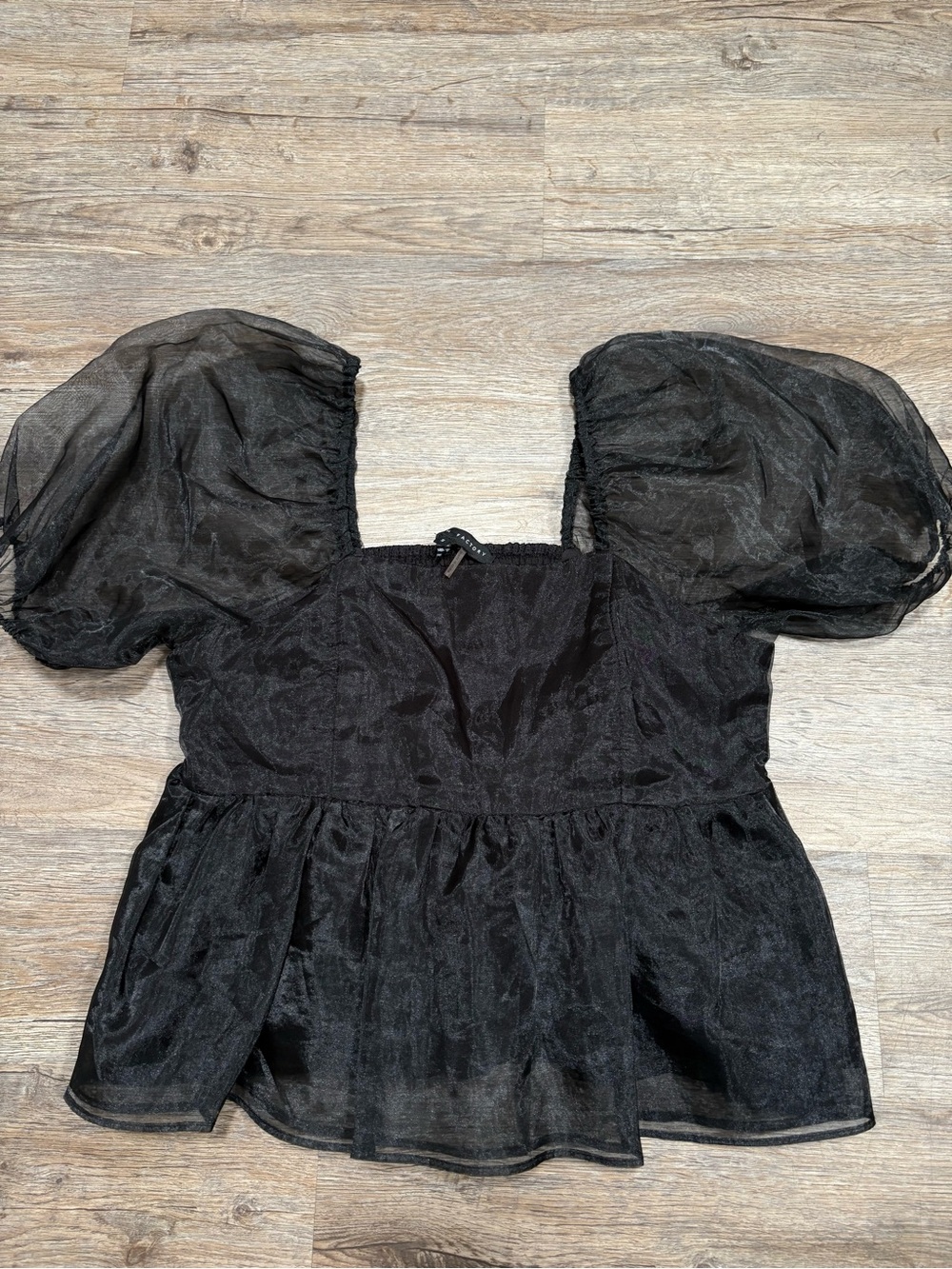 English Factory Black Puff-Sleeve Peplum Blouse